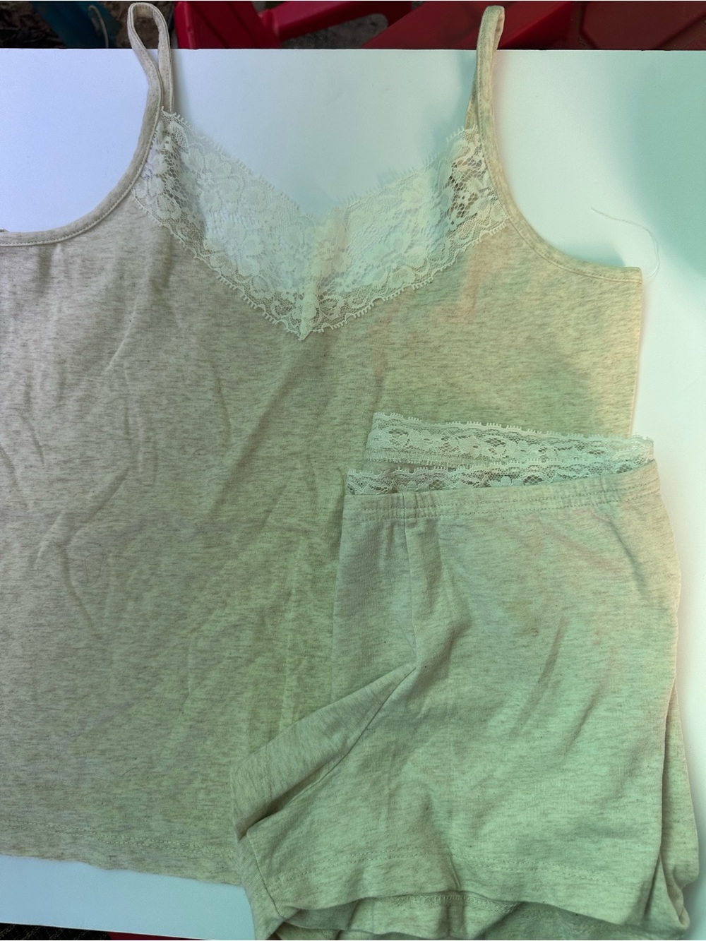 Girls' Lace-Trim Tank & Short Pajama Set - Cream